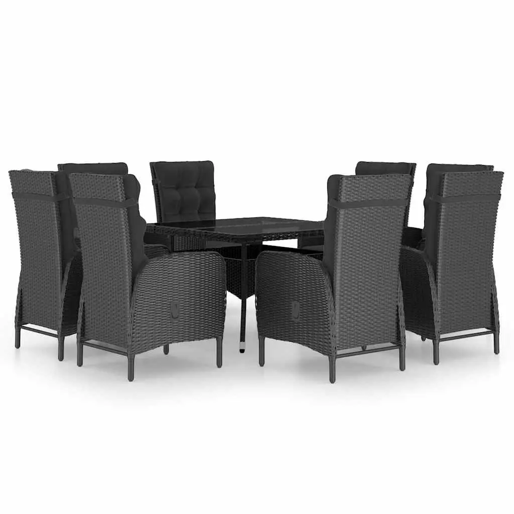9 Piece Outdoor Dining Set Garden Patio Rattan Chairs Table Glass Top Black