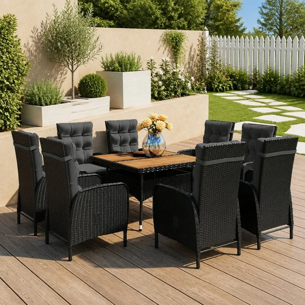 Garden Dining Set Outdoor Furniture Patio 9 Piece Black