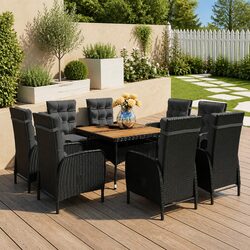 Specifications of 9 Piece Garden Dining Set in Black