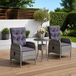 3 Piece Garden Bistro Set Poly Rattan Outdoor Patio Furniture Grey Chairs Table