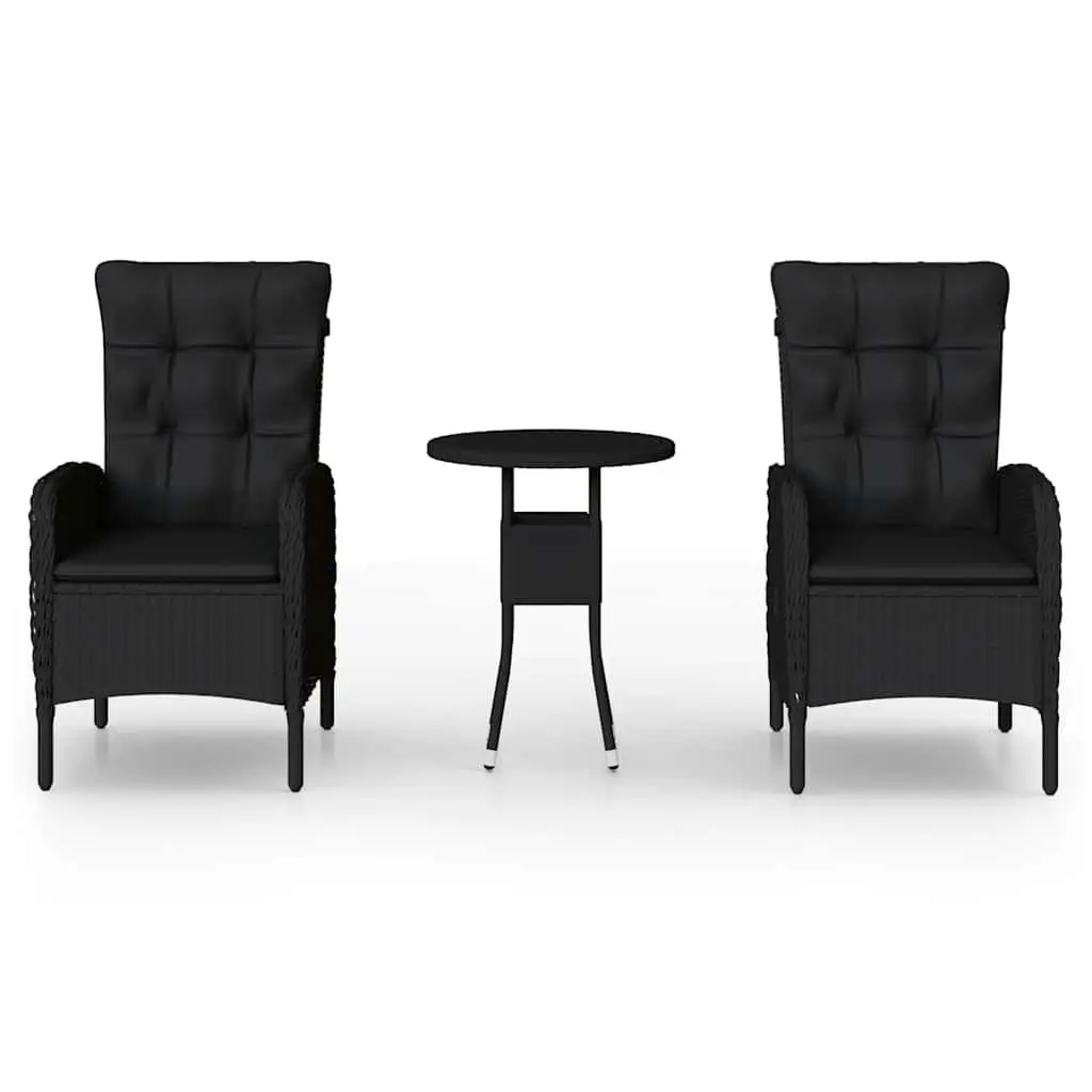 3 Piece Garden Bistro Set Poly Rattan Outdoor Patio Furniture Black Chairs Table
