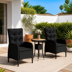 3 Piece Garden Bistro Set: Black Poly Rattan Chairs & Table