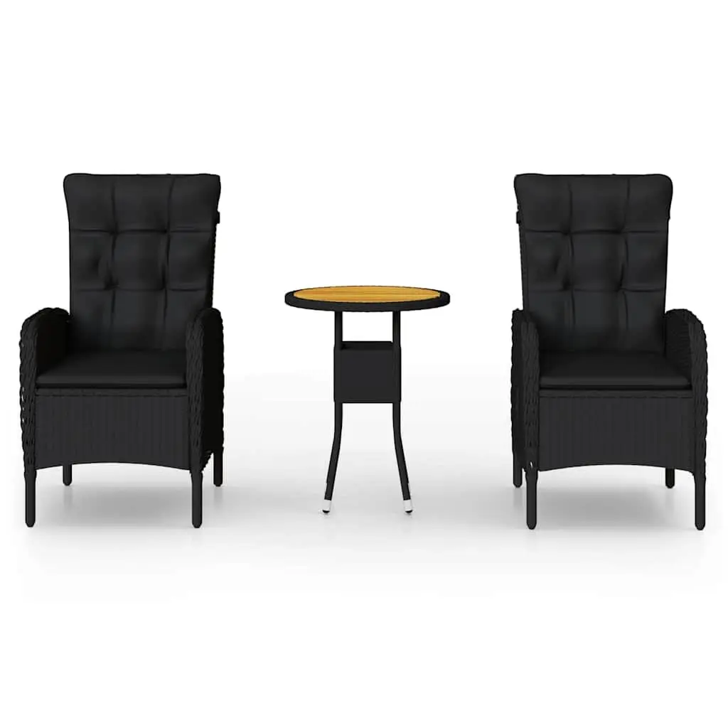 3 Piece Garden Bistro Set Outdoor Patio Furniture Poly Rattan Chairs Table Black