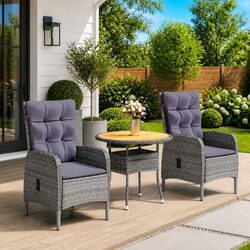3 Piece Garden Bistro Set: Steel Frame & PE Rattan