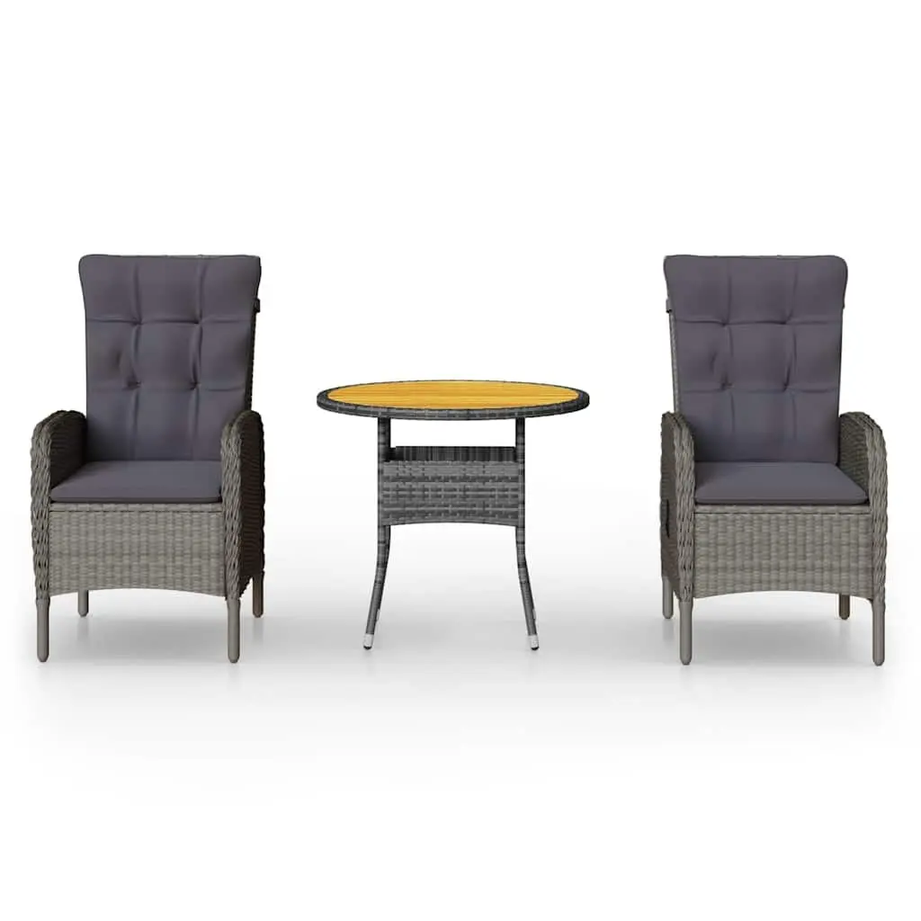 3 Piece Garden Bistro Set Outdoor Patio Furniture Grey Armchair