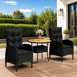 3 Piece Bistro Set: Steel Frame & PE Rattan Outdoor Furniture