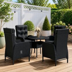 5 Piece Bistro Set: Steel Frame, PE Rattan, Black