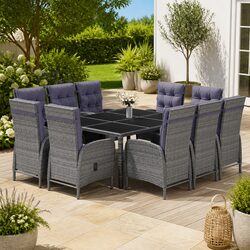 11 Piece Garden Dining Set: Steel and PE Rattan Construction