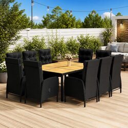 Garden Dining Set: 11-Piece Black Outdoor Furniture