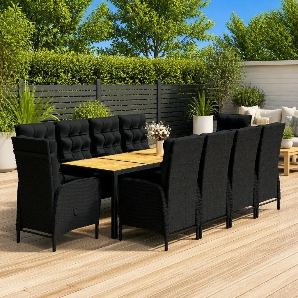 Garden Dining Set Outdoor Use 11 Piece Poly Rattan Patio Black