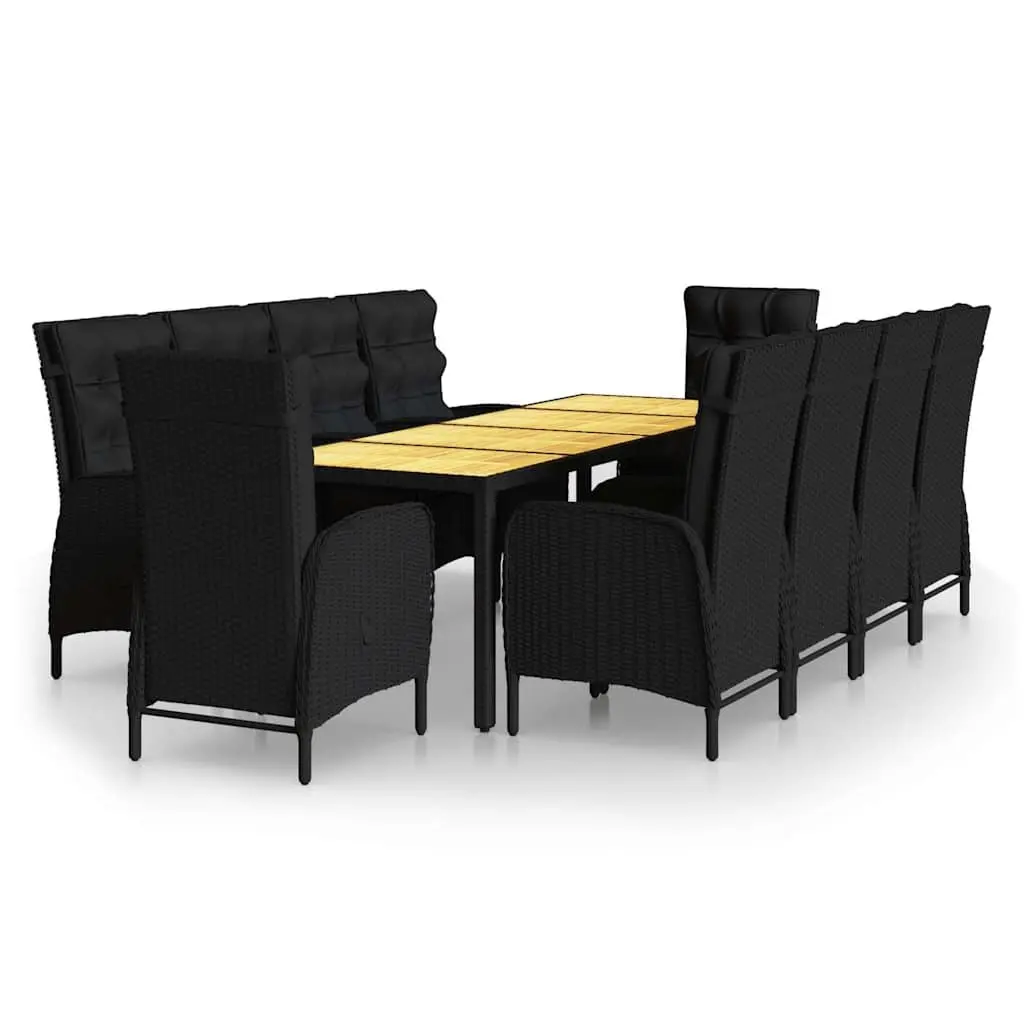 Garden Dining Set Outdoor Use 11 Piece Poly Rattan Patio Black