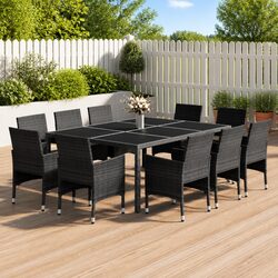 11-Piece Grey Outdoor Dining Set with Steel and Rattan