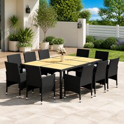 11 Piece Garden Dining Set - Black Steel & PE Rattan Specs