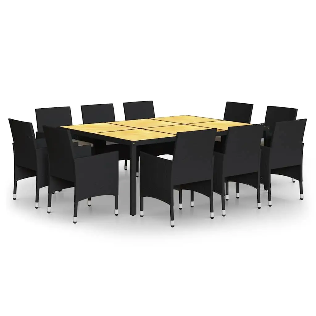 Garden Dining Set Outdoor Use 11 Piece Steel PE Rattan Black