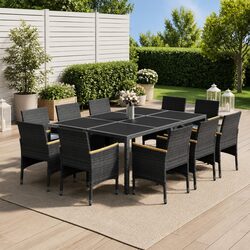 Garden Dining Set 11 Piece Outdoor Furniture PE Rattan Steel Grey Patio