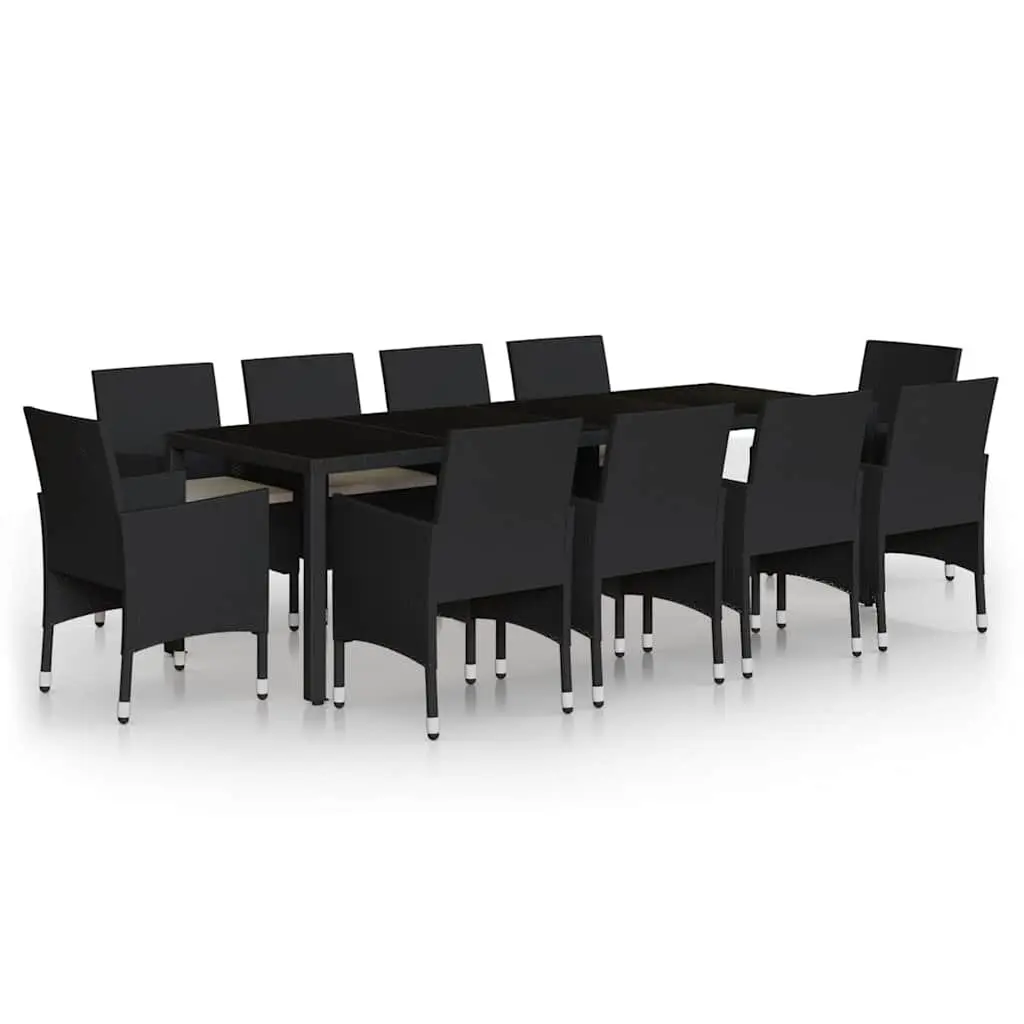 11 Piece Patio Dining Set Outdoor Garden Furniture with Cushions Black Steel PE Rattan