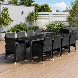 11 Piece Garden Dining Set with PE Rattan and Steel Frames