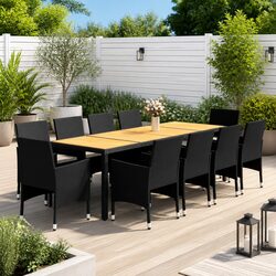11 Piece Outdoor Garden Dining Set: Steel & Rattan