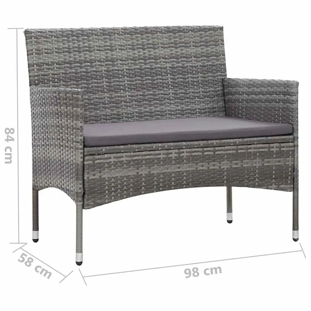 Garden Lounge Set 2 Piece Outdoor Furniture with Cushion Poly Rattan Grey Patio