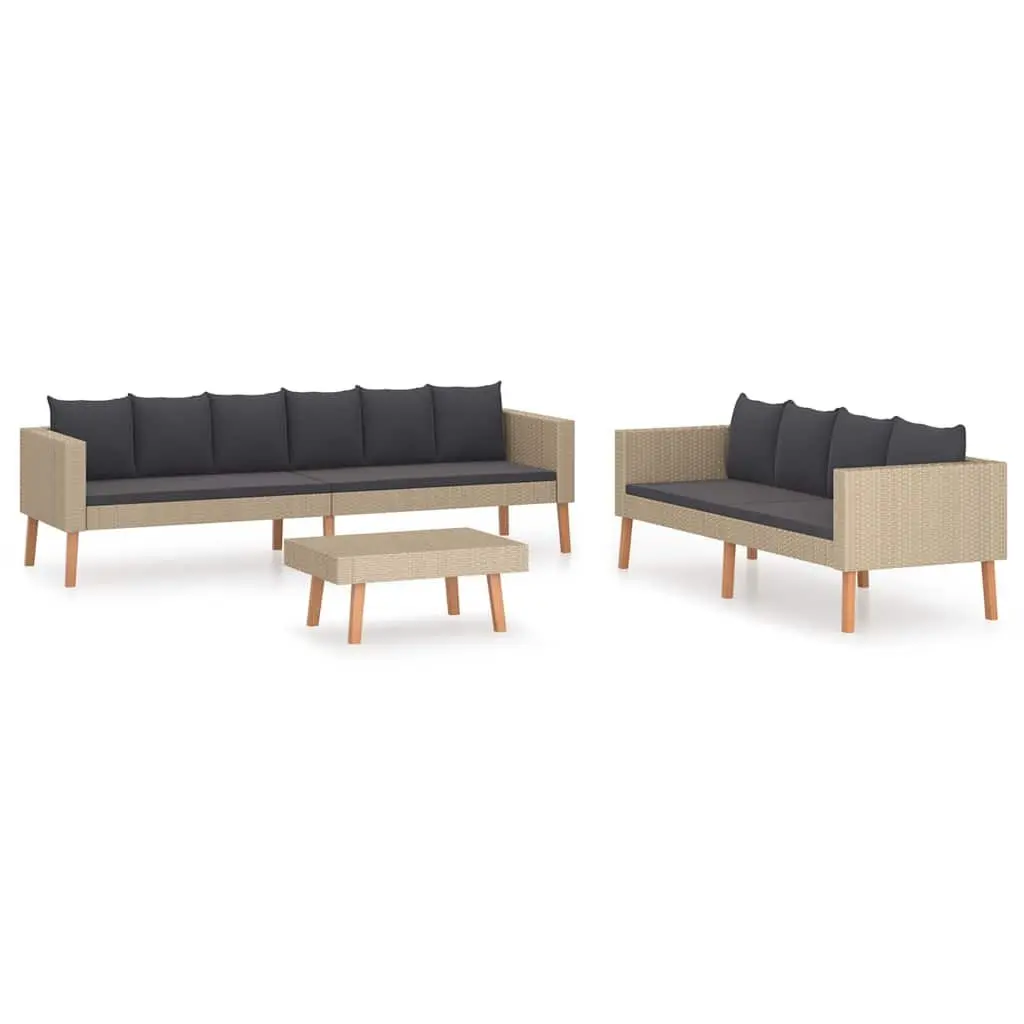 Garden Lounge Set Outdoor Furniture 3 Piece Sofa Table Cushions Beige
