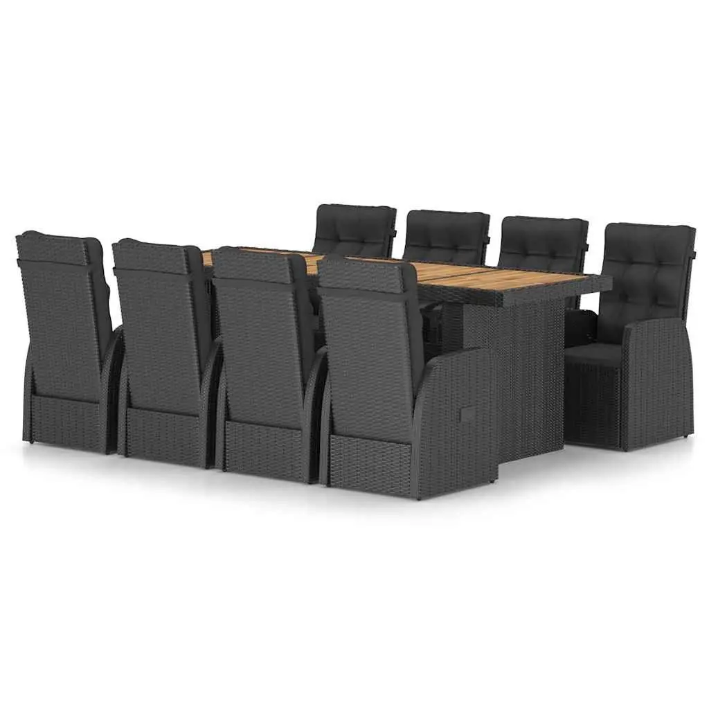 Outdoor Dining Set 9 Piece Garden Furniture Black with Cushions