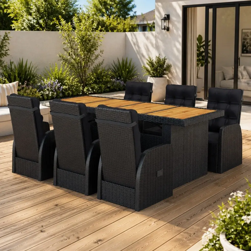 Outdoor Dining Set Garden Patio 7 Piece Black