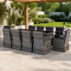 Outdoor Dining Set Specifications: 11 Pieces in Grey Rattan