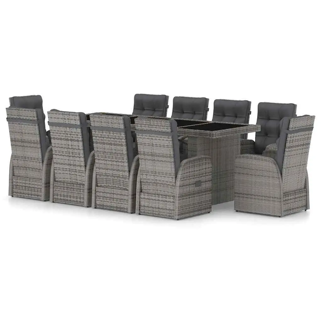 Outdoor Dining Set 11 Piece Garden Patio Furniture Grey Poly Rattan with Cushions