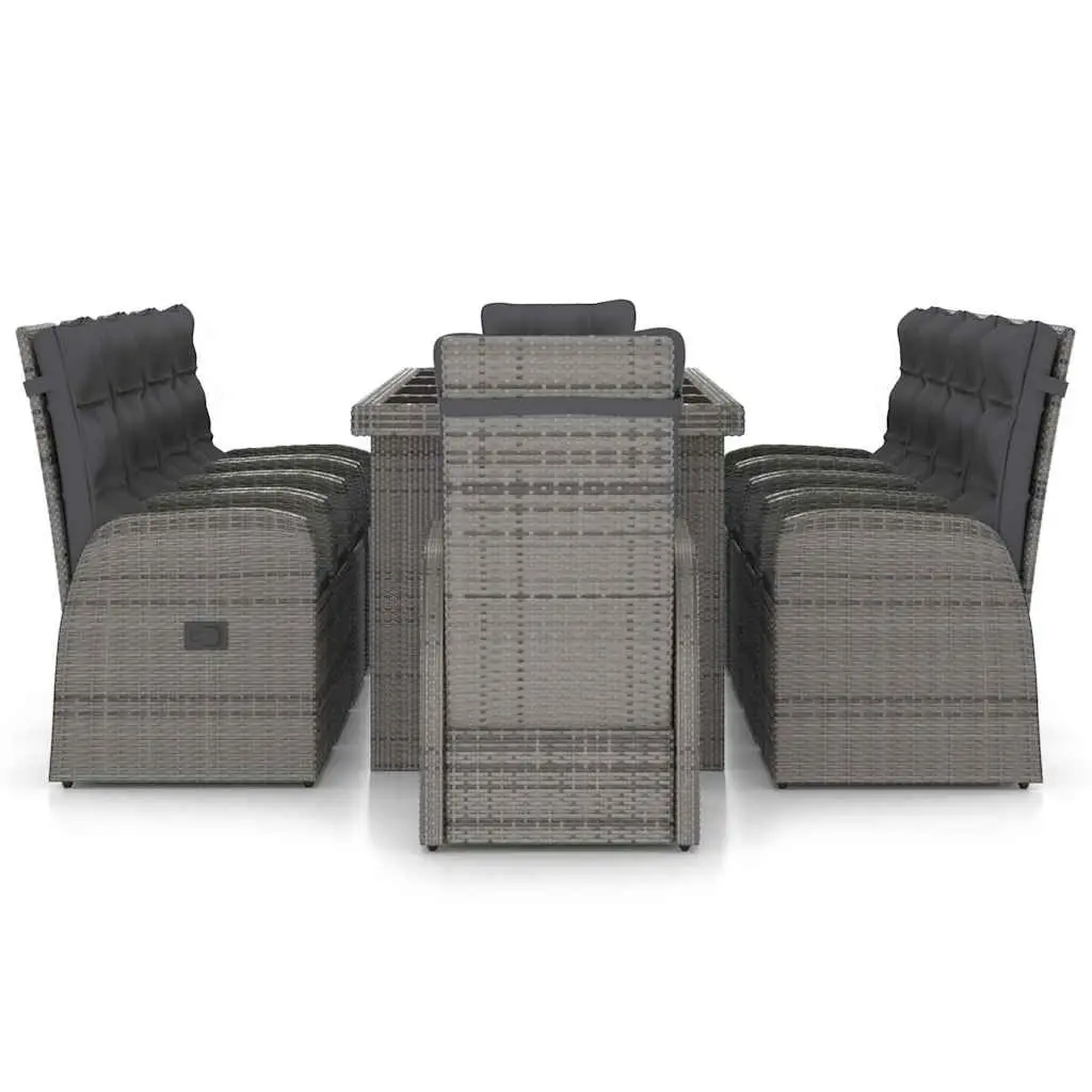 Outdoor Dining Set 11 Piece Garden Patio Furniture Grey Poly Rattan with Cushions