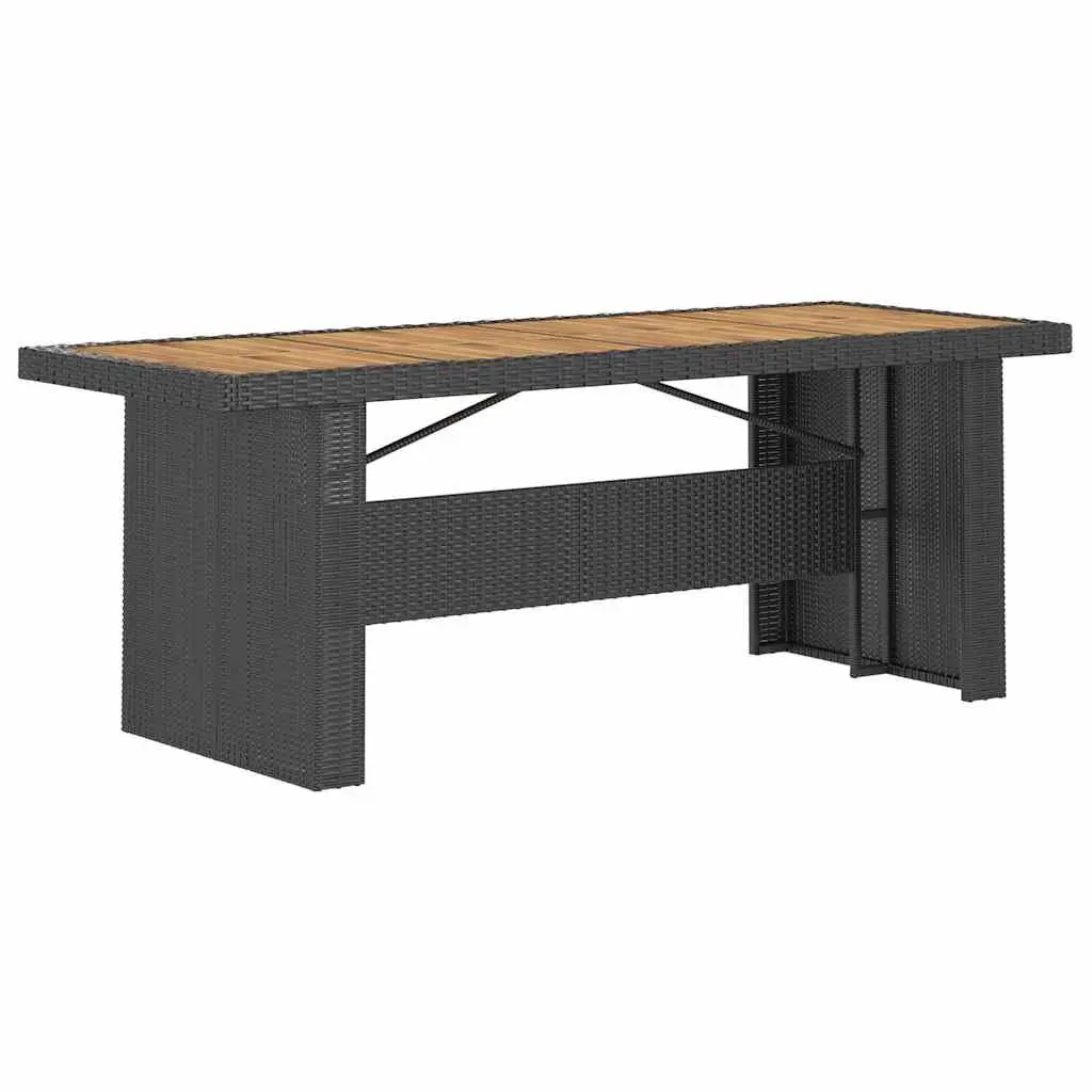 11 Piece Outdoor Dining Set Black PE Rattan Steel Frame Acacia Wood Table Chairs