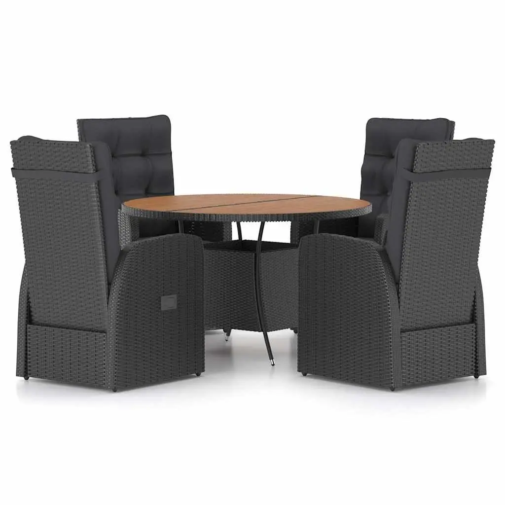 Outdoor Dining Set Garden Patio 5 Piece Black PE Rattan Furniture with Cushions