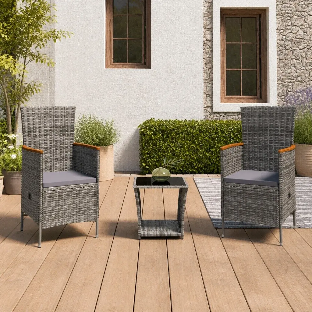 Garden Lounge Set 3 Piece Outdoor Patio Grey Poly Rattan Armchairs Coffee Table