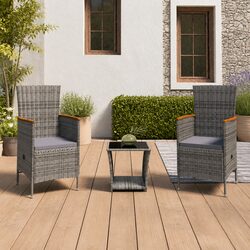 Garden Lounge Set: 3-Piece, PE Rattan, Grey