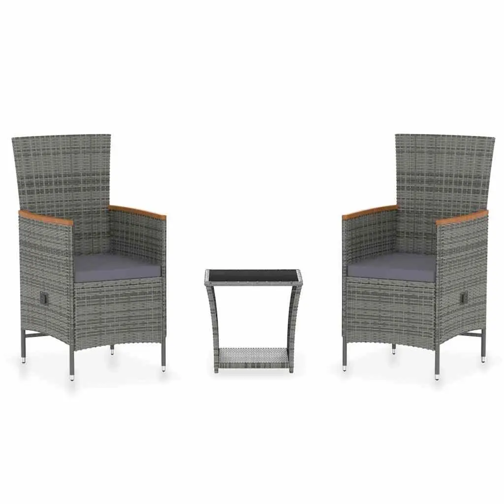 Garden Lounge Set 3 Piece Outdoor Patio Grey Poly Rattan Armchairs Coffee Table