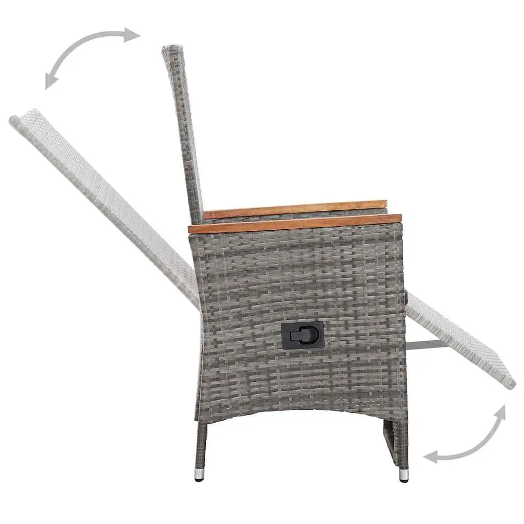 3 Piece Outdoor Lounge Set with Reclining Armchairs and Coffee Table for Patio Grey Poly Rattan Furniture