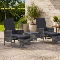 3 Piece Grey Garden Lounge Set with Foldable Backrest