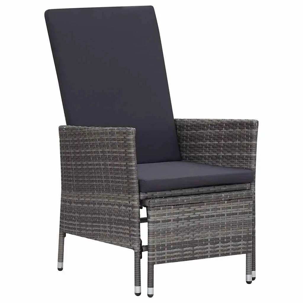 3 Piece Grey Garden Lounge Set with Foldable Backrest