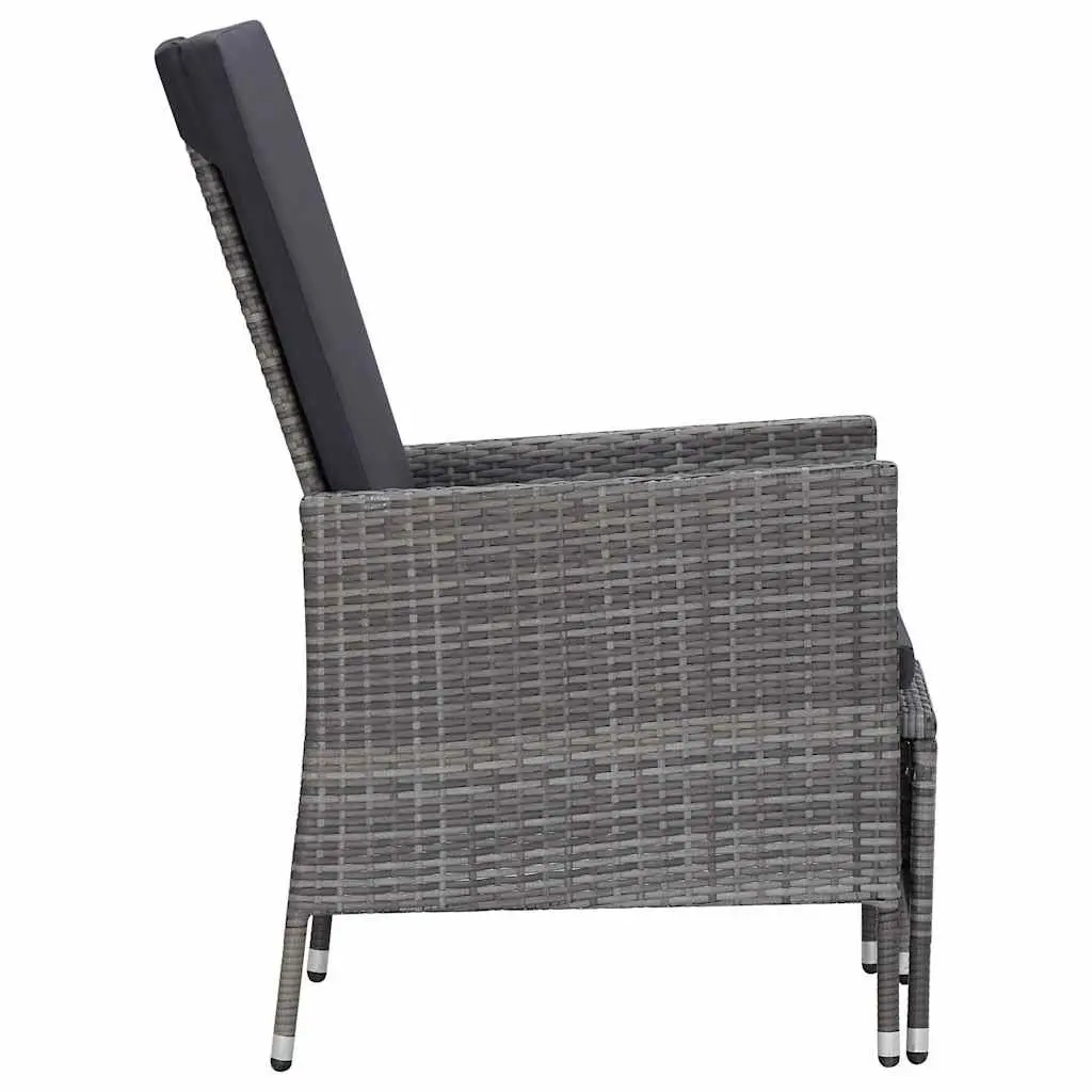 3 Piece Grey Garden Lounge Set with Foldable Backrest