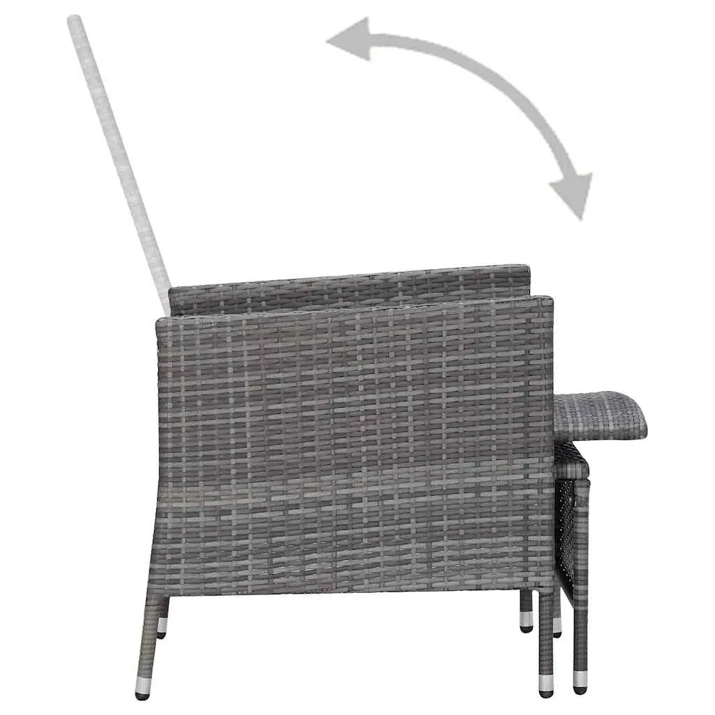 3 Piece Grey Garden Lounge Set with Foldable Backrest