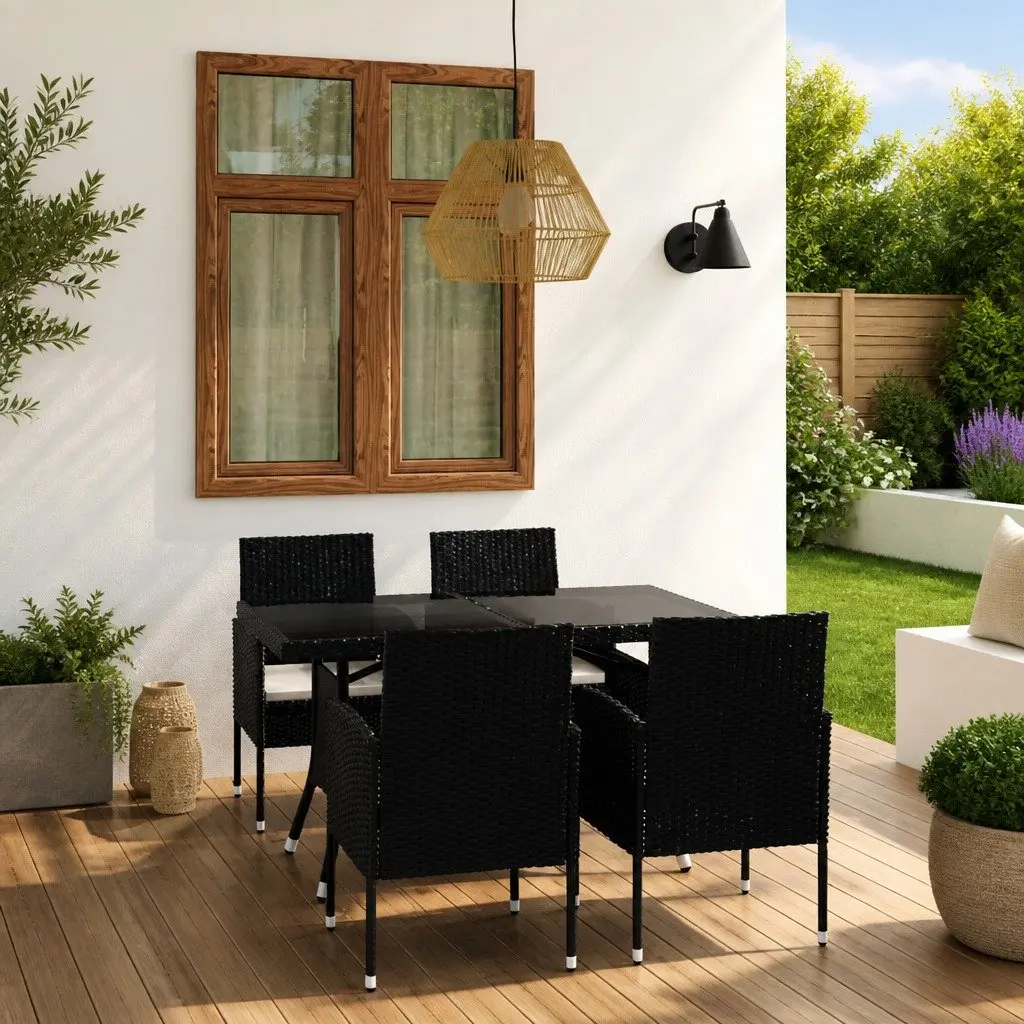 Outdoor Dining Set Garden Furniture 5 Piece Black Poly Rattan Table Chairs