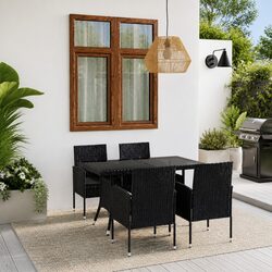 5 Piece Garden Dining Set: Black PE Rattan & Steel