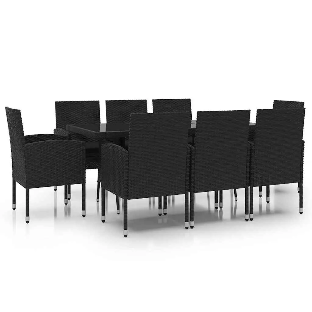 Garden Dining Set 9 Piece Outdoor Patio Furniture Black Poly Rattan Chairs Table