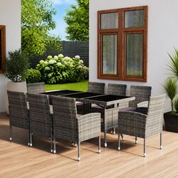 Specifications of 9 Piece Garden Dining Set in Grey Rattan