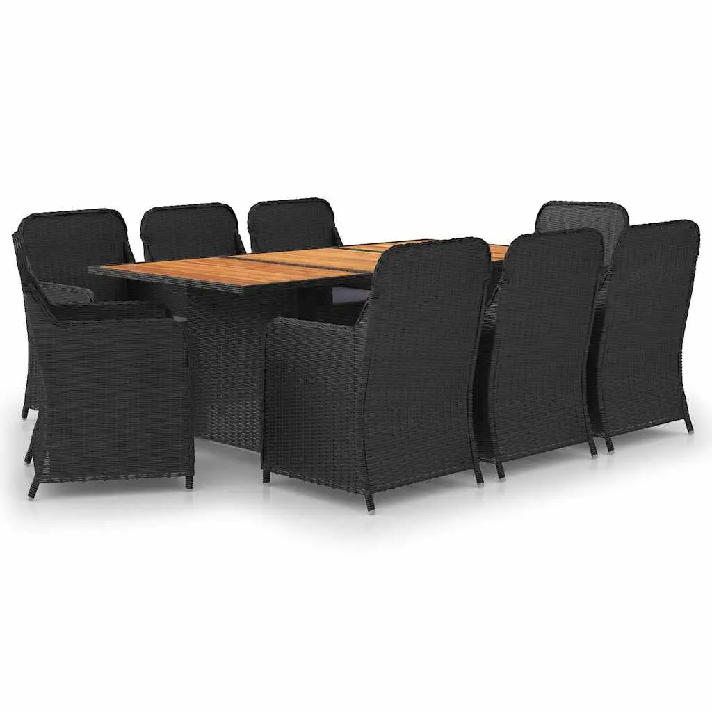 9 Piece Outdoor Garden Dining Set Patio Furniture Black Poly Rattan Table Chairs
