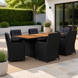 Garden Dining Set: 7 Pieces of Black Rattan Furniture
