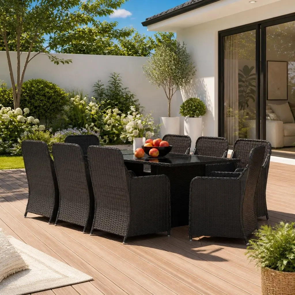 9 Piece Garden Dining Set Outdoor Furniture Patio Table Chairs Black