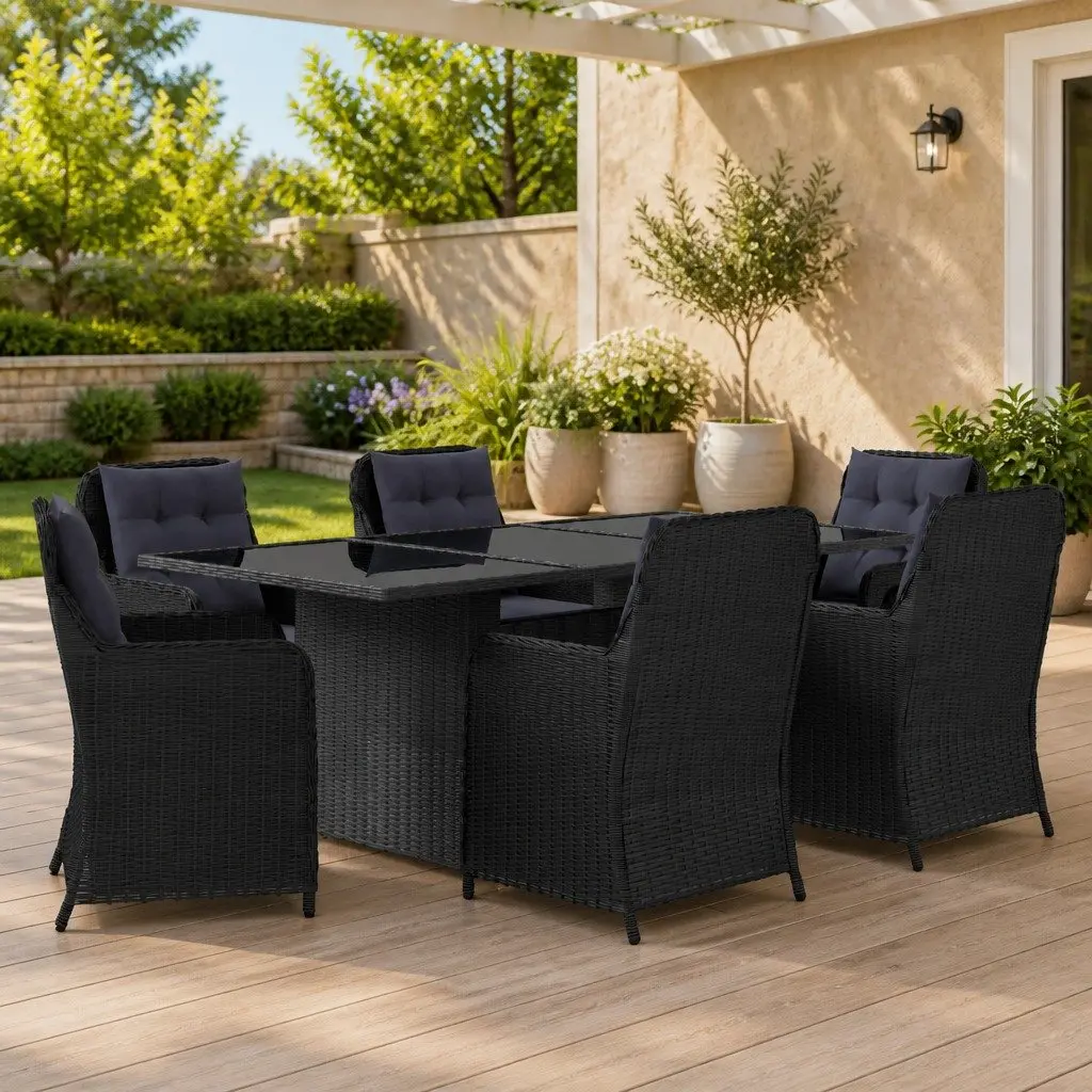 7 Piece Black Patio Dining Set