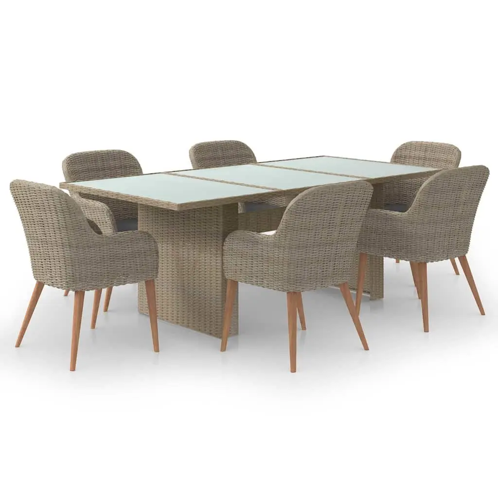 Outdoor Garden Dining Set 7 Piece Poly Rattan Brown Patio Furniture Glass Table