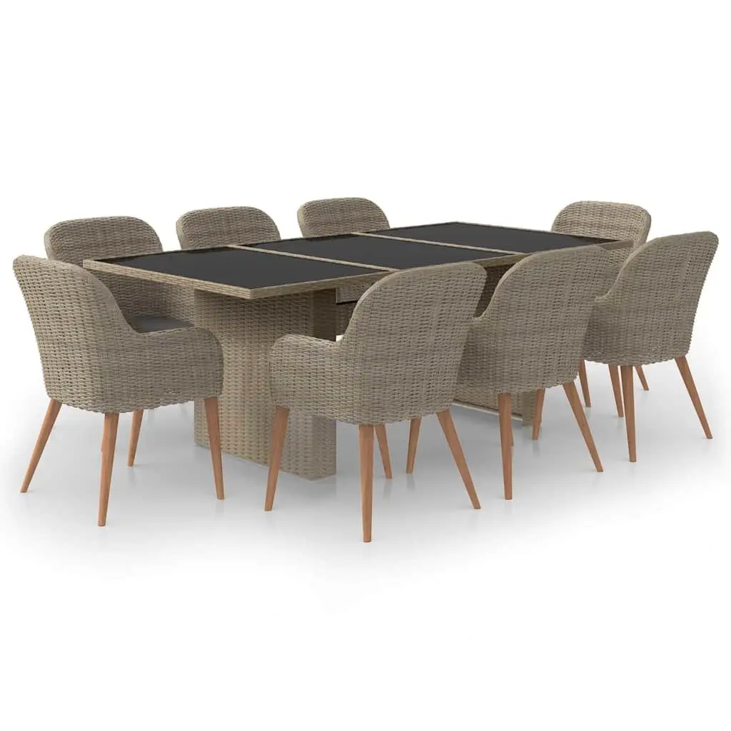 Garden Dining Set Outdoor Use 9 Piece Poly Rattan Patio Table Chairs