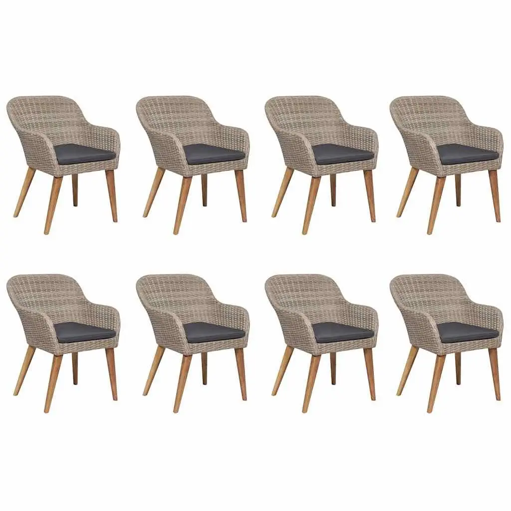 Outdoor Garden Dining Set 9 Piece Poly Rattan Brown Patio Furniture Table Chairs